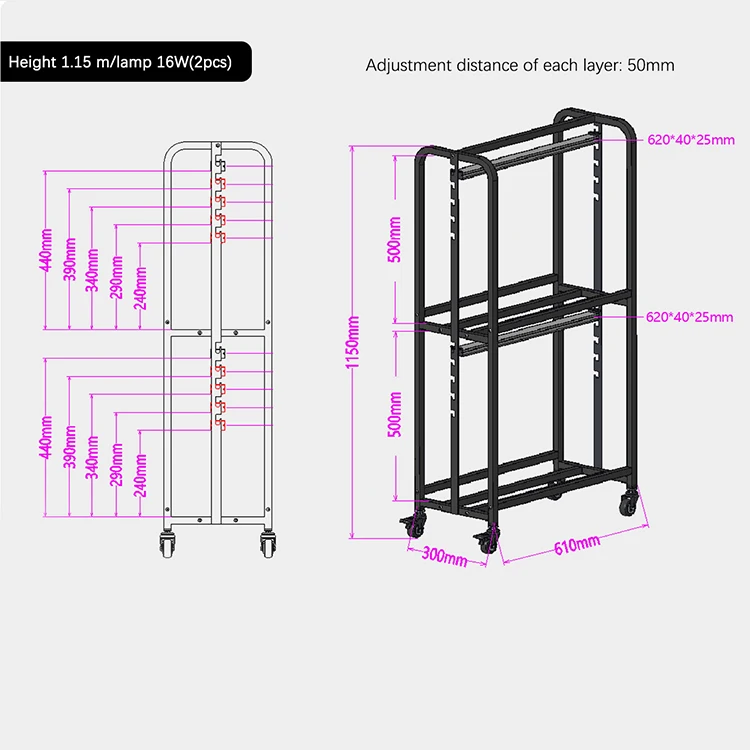 EDKFARM Smart Iron Indoor Gardening System LED Grow Light Herbs Planter Kit with Movable Wheels Adjustable Height for Home