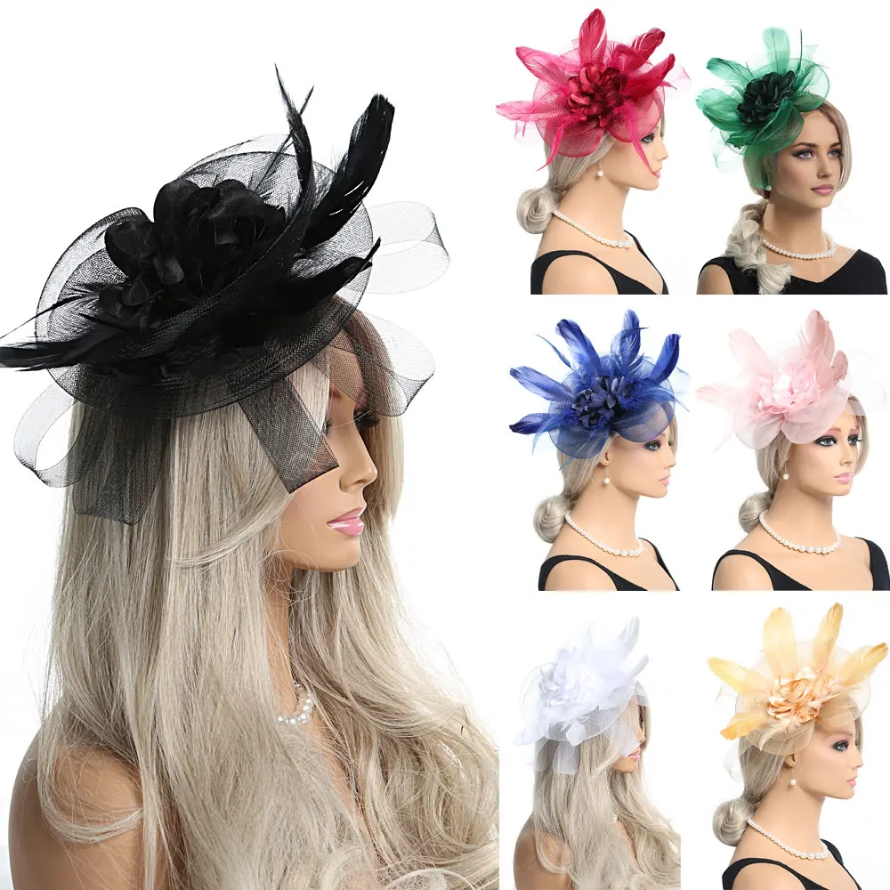 

Halloween Christmas Party Feather Headwear Bridal Wedding Dress Accessories Women's Net Yarn Headflower Wedding Hair Accessories