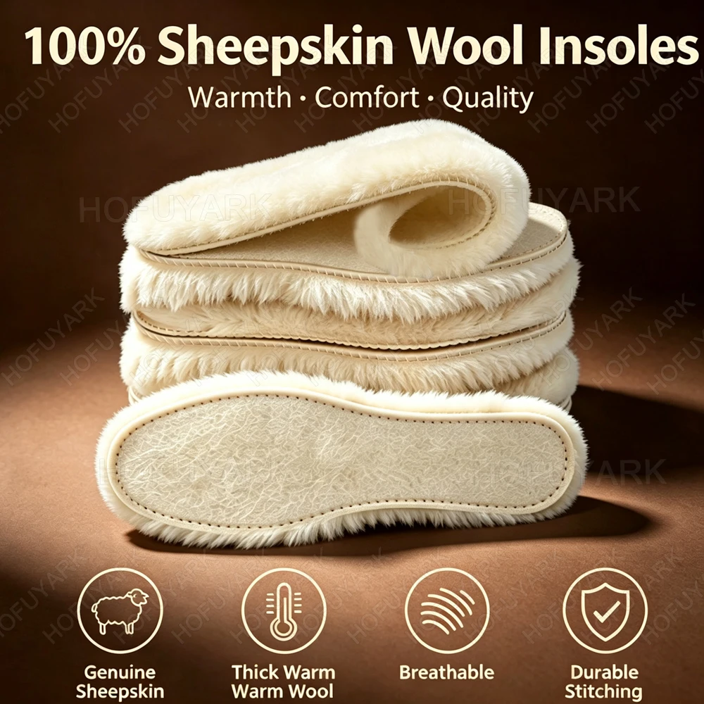 Real Sheepskin Wool Insoles for Shoes Men Women Thick Fluffy Cashmere Warm Comfort Inner Soles for Winter Boots & Shoes Inserts