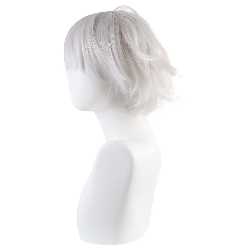 Virtual Idol Streamer VTuber Ge Ye's kurzes Haar Cosplay-Perücke Rainbow Society's silber-weißes umgedrehtes kurzes Haar