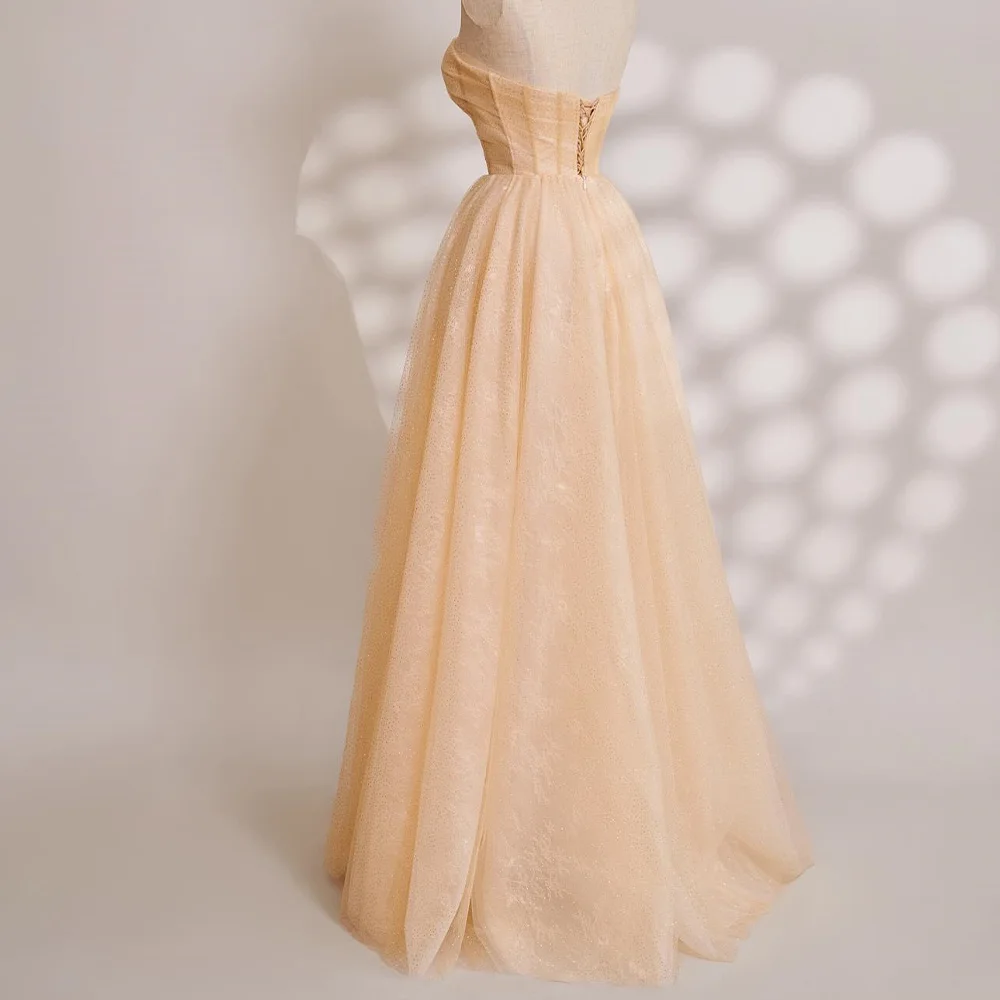 Robe de Soirée en Tulle Sans Bretelles Délicate, Longueur au Sol, Taille Personnalisée