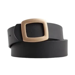 Ceinture large en cuir pour femme, noir, blanc, rose, épingle carrée dorée, haute qualité, ceintures en métal pour femme, environnement jeans, 2024