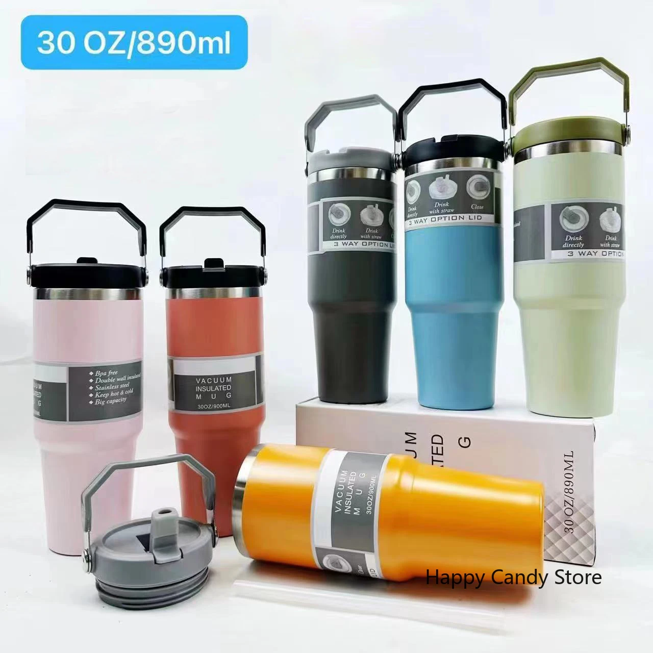 600/890ML Stainless Steel Thermal Coffee Mug Vacuum Flask With Straw Outdoor Sports Water Cup Keeps Cold and Heat Thermal Mug