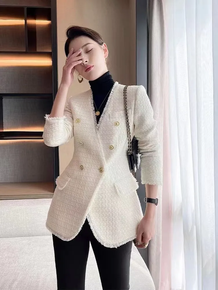 UNXX in Stock: Korean Elegant Woolen Suit Jacket for Women Female Office Lady Sophisticated Elegant Female Office Lady Top Coat