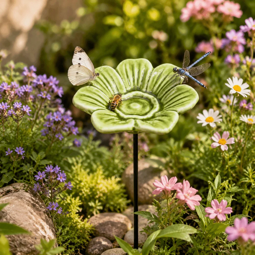 Flower Shaped Bee Butterfly Water Dispenser Colorful Ceramic Insect Drinking Cup Creative Bee Watering Station Bird Supplies
