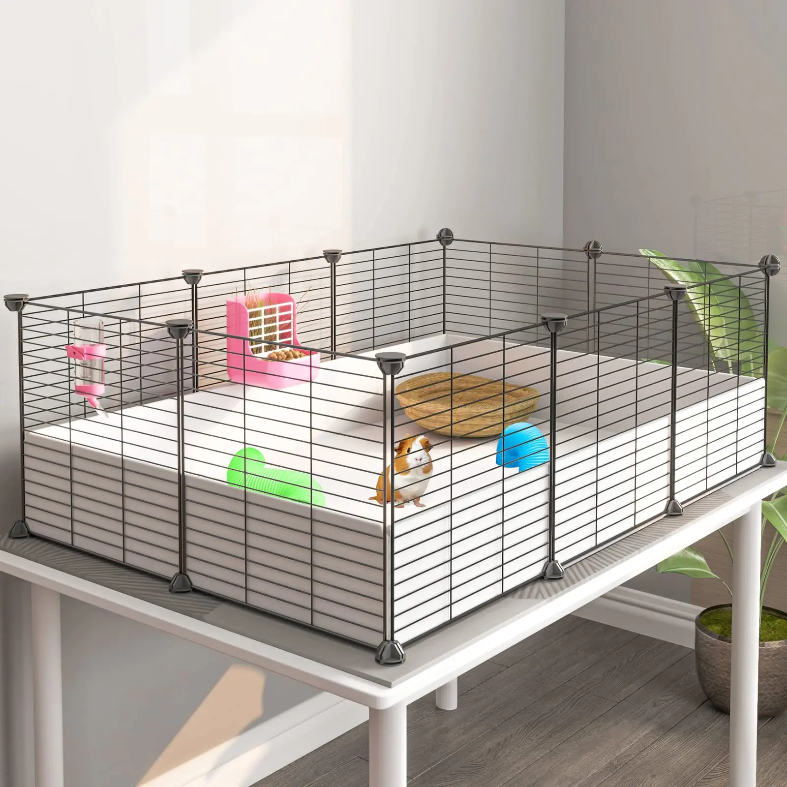 Guinea Pig Cage, Indoor Habitat with Waterproof Plastic Bottom, Playpen for Small Pet Bunny, Turtle, Hamster, Partition