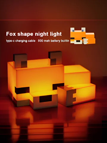 Mc jogo bonito raposa luz noturna brilho laranja suave oficialmente licenciado decoração e lâmpada de mesa para sala de jogos ou crianças e entre quarto