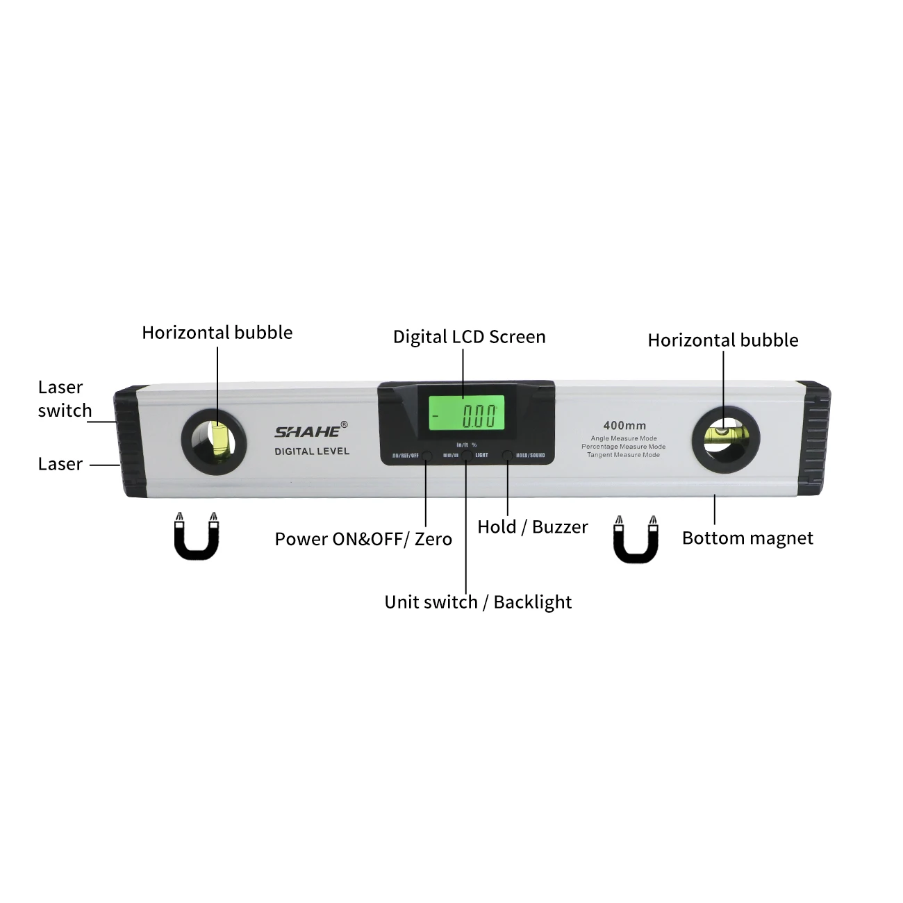 Digital Spirit Level 400 mm 360 Degree Digital Protractor Inclinometer Angle Finder Magnets Level Angle Slope Test Ruler 400 mm