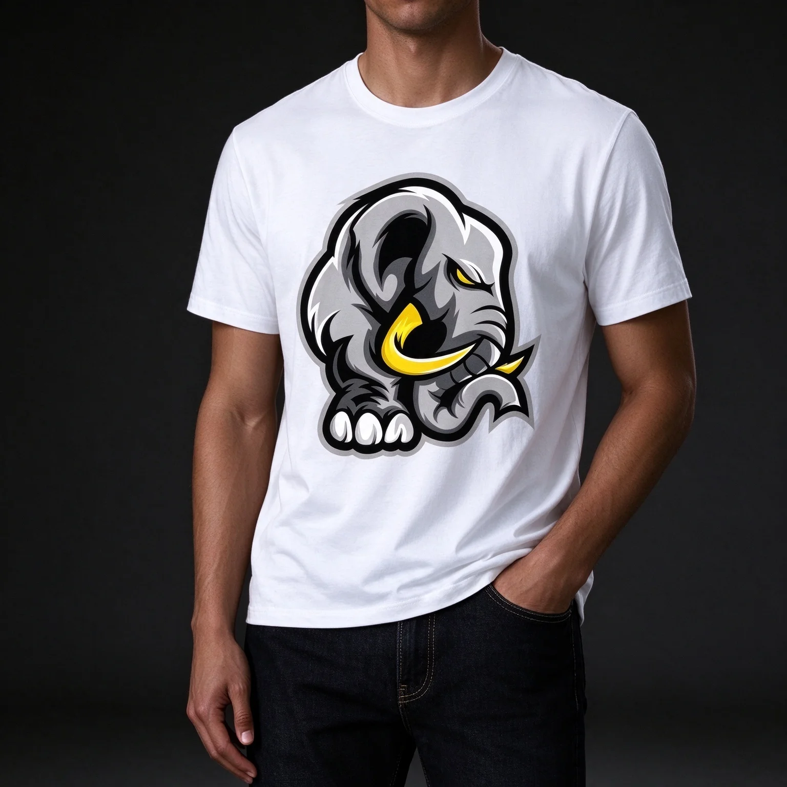 Unisex Short Sleeve T Shirt Aggressive Elephant Mascot Head Print Casual Cotton Tees For Men Women Sports E-Sport Theme Daily