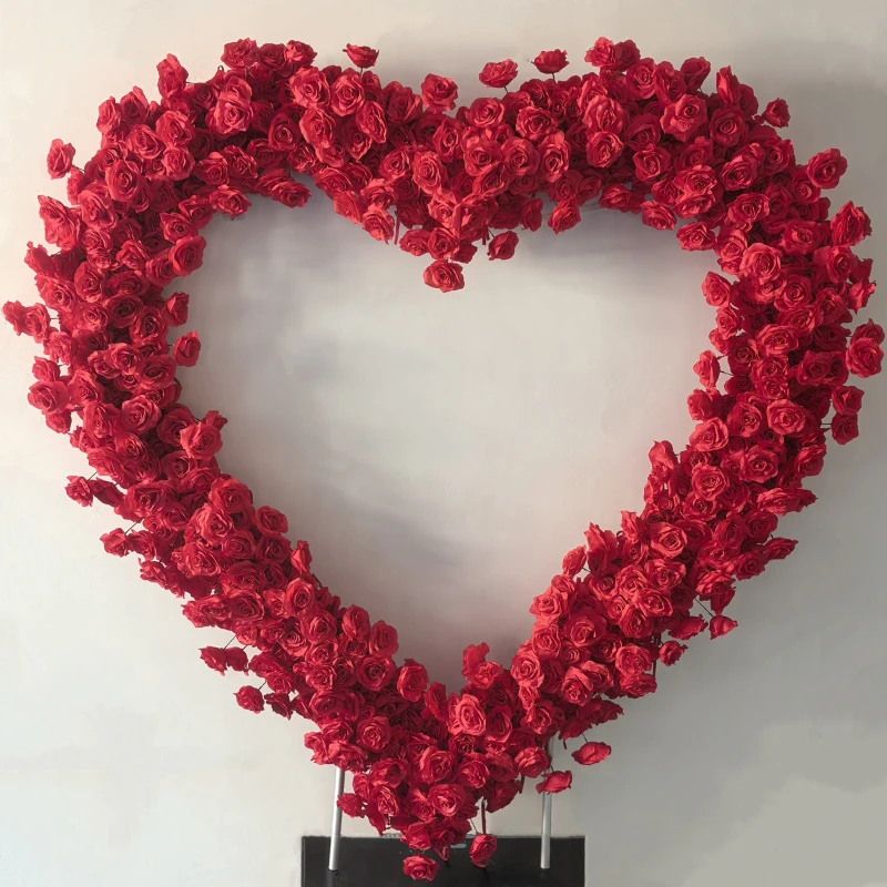 Simulation cloth bottom red heart arch background wall rose wedding Internet celebrity clock in simulation flower art
