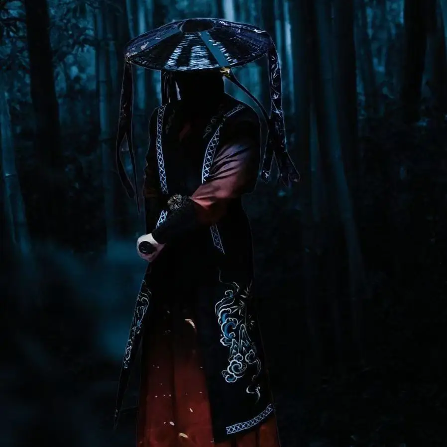 أسود هالوين المبارز Hanfu الرجال النساء التقليدية الصينية عبر طوق الملابس أنيق الحدث ليلة Wuxia الدفاع عن النفس كوس زي #3