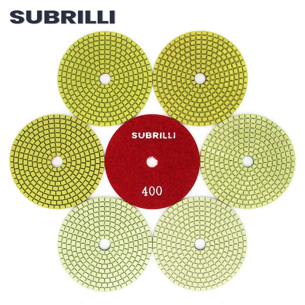 SUBRILLI 3 "/4"/5 "ล้อขัดเพชร 6/10 ชิ้น/เซ็ตหินแผ่นบดคอนกรีตยืดหยุ่นเรซิ่น Bond เปียก Sanding Pad 80/100