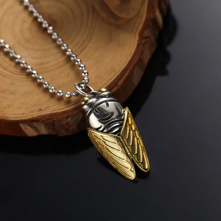 Retro zen artsy necklace fashion necklace s925 sterling silver original stylish golden cicada pendant