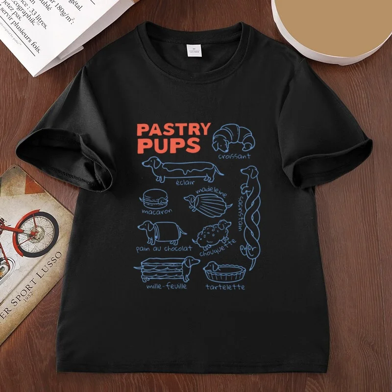 Funny Dachshund T-Shirt French Baking Weiner Dog Mom Dad T Shirt Unisex Cotton Short Sleeve Round Neck Printed Tshirts Clothes