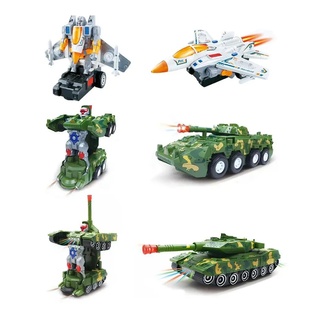 

Children's Light Music Toy Car Electric Universal Driving Car Fighter Deformation Tank Robot
