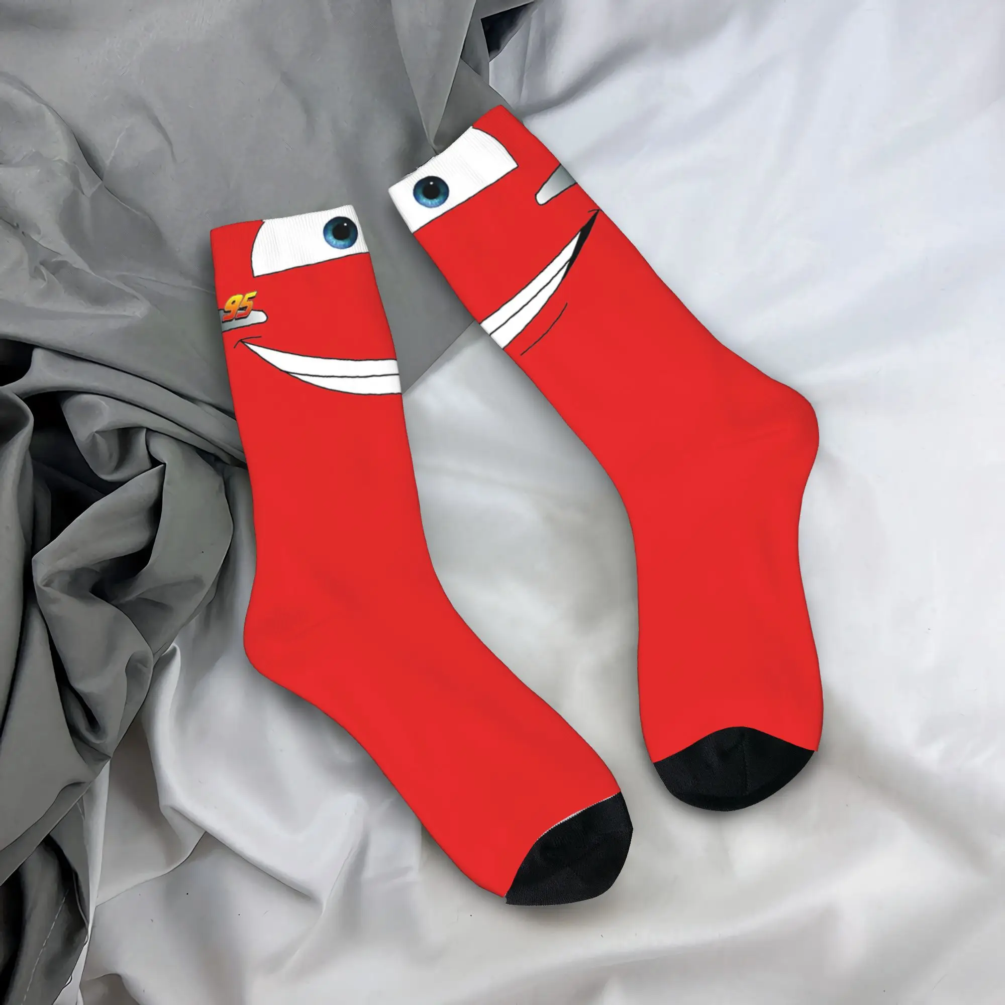 

Retro Ka-Chow 95 Lightning Mcqueen Cars Football Socks Polyester Crew Socks for Unisex Breathable