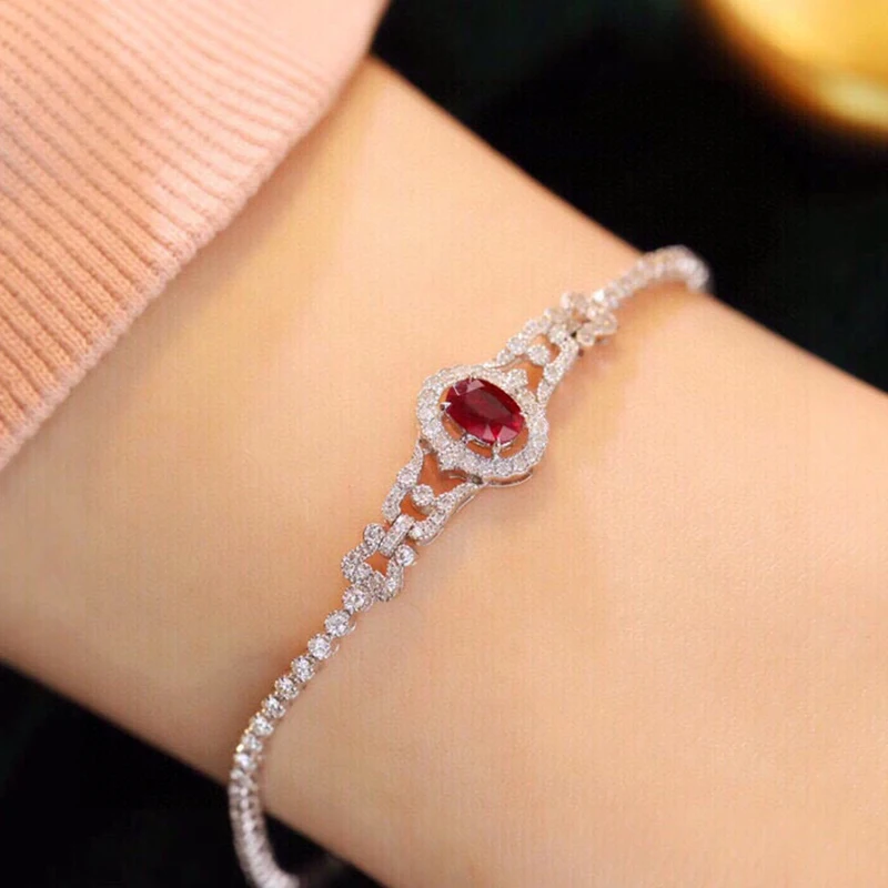 Aazuo Fine Jewelry 18K Solid White Gold Real Diamonds Natural Ruby Fairy Tennis Bracelet Gifted For Women High Cass Banquet