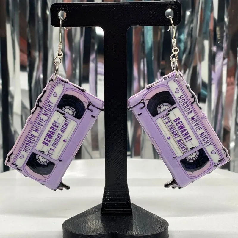 Funny Horror Movie Night 80s Tape TV Ghost Skull Acrylic Dangle Earrings Hiphop Style Earrings Acrylic Handmade Movie Jewelry