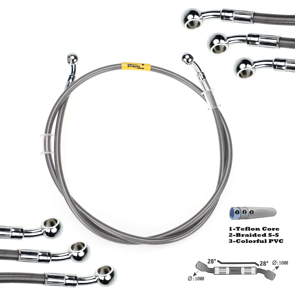 400mm-2400mm ブレーキホース油圧 DOT ラインケーブル 10mm 28 °   バンジョー スズキ カワサキ ヤマハ パイプライン編組オイルホース 340 2300