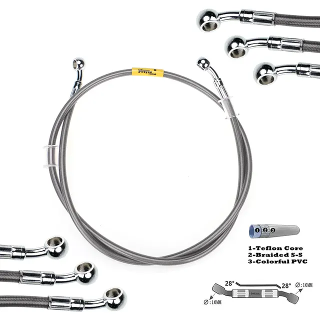 400mm-2400mm Wąż hamulcowy Hydrauliczny przewód DOT 10mm 28 °   Banjo do Suzuki Kawasaki Yamaha Pipe Line Pleciony przewód olejowy 340 2300