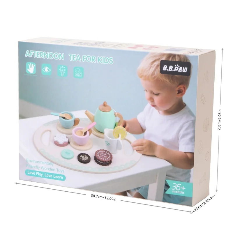 ألعاب حفلات الشاي الخشبية للأطفال الصغار - أدوات المائدة والحلوى المحاكاة، لعب التظاهر بين الوالدين والطفل، ألعاب وهدايا للأطفال #2