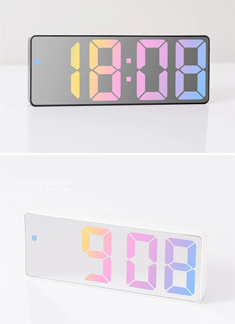 Sprachsteuerung Farbiger digitaler Wecker TEMP Datumsanzeige Nachtmodus Snooze Tischuhr Anti-Stab-Funktion 12/24H LED-Uhr – Detail 7