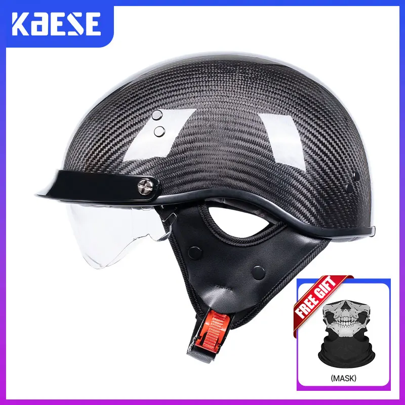 

Carbon Fiber Half Helmet Carbon Fiber Shell Motorcycle Helmets DOT Approved Ultra Light Men Women 1/2 Half Helm Four Seasons