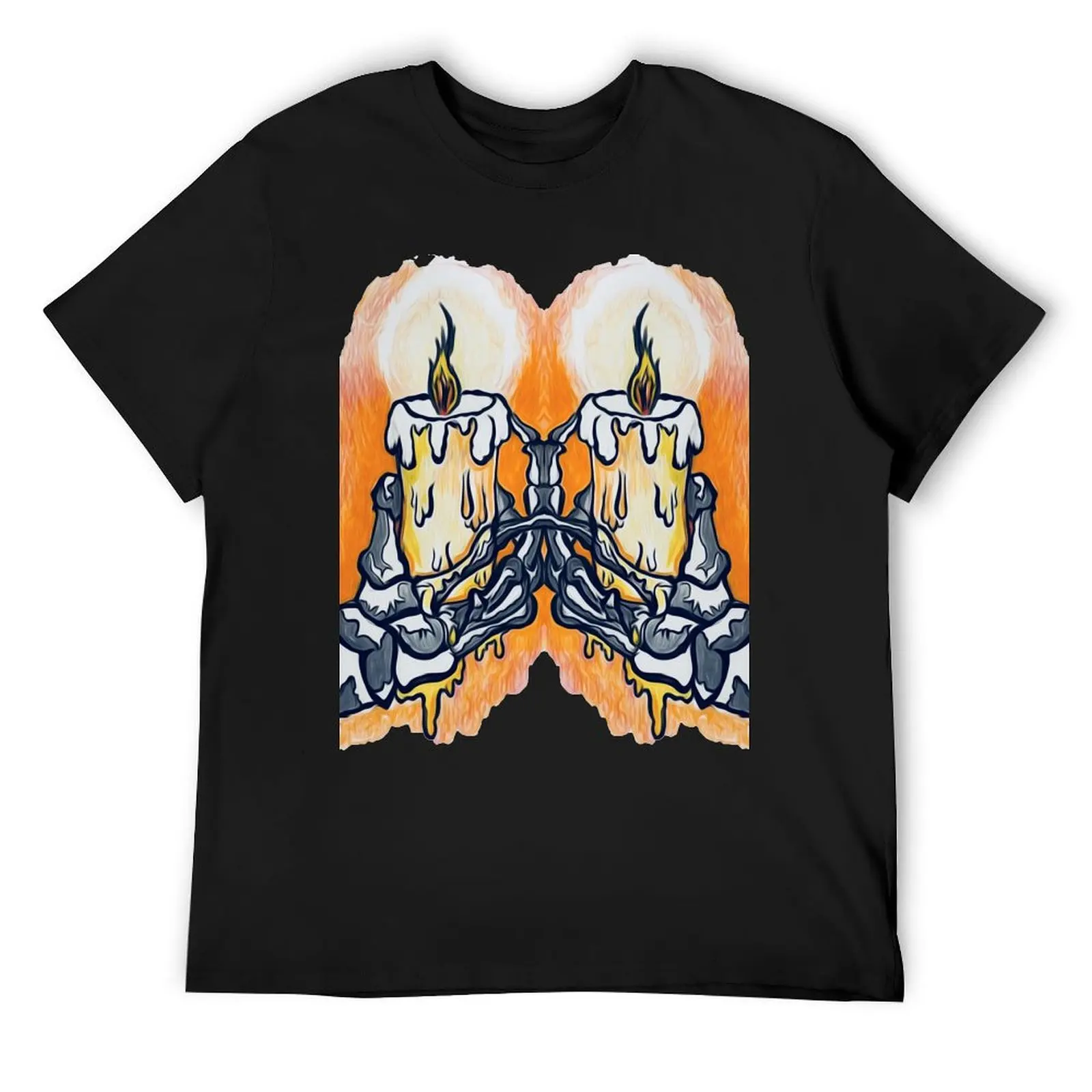 Melting Candles on Skeleton Hands T-Shirt man t shirt cute clothes T-shirts for men cotton