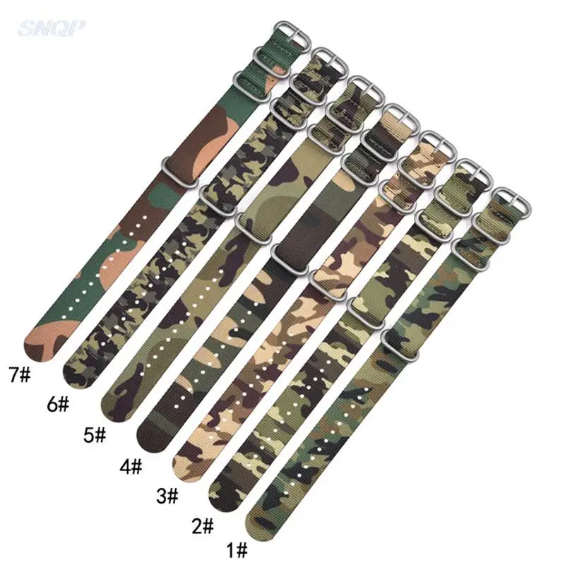 Camouflage Nylon Strap 20mm 22mm port Canvas Wrist Bracelet Men Women Stainless Steel Ring Buckle Watch Band Belt