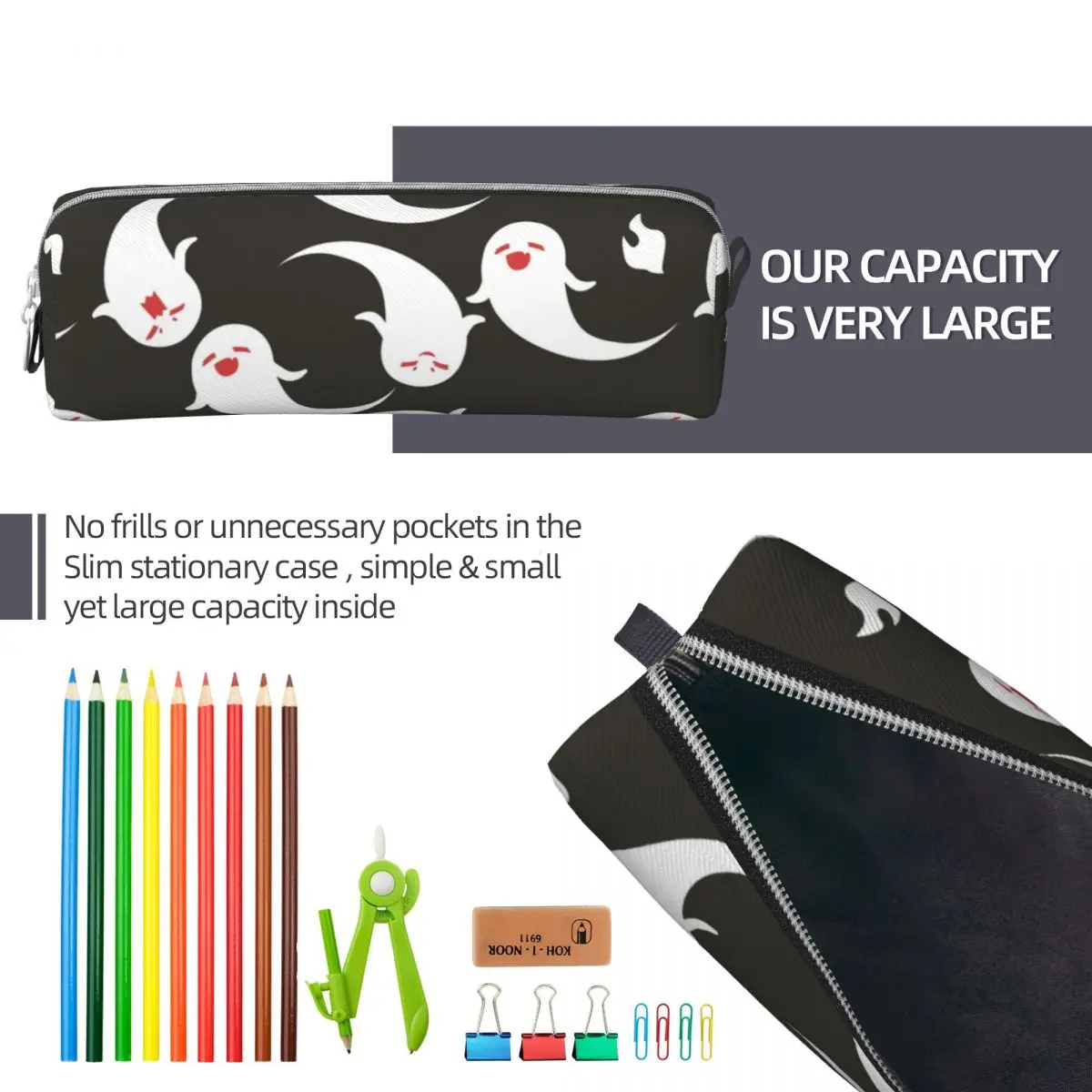 Genshin Impact Pattern Pencil Cases, Hu Tao Fantasma Pen Bags, Grande Armazenamento, Material Escolar Presente, Video Game, Estudante, Novo