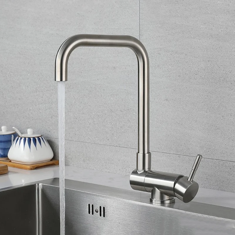 Kitchen Faucet Folding Down Hot Cold Water Mixer Faucet Stainless Steel 360 Degree Swivel Low Window Wash Basin Sink Tap