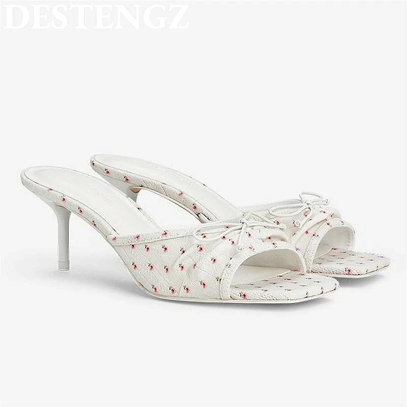 

Women High Heels Slippers New Heeled Sandals Shoes Square Toe Elegant 2025 Summer Dress Pumps Open Toe Sandalias Stilettos Mujer