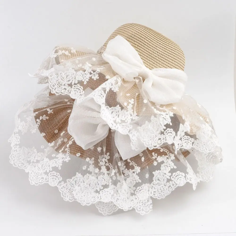 แฟชั่นฟางผีเสื้อหมวกฟางโบว์ริบบิ้นขนาดใหญ่ Brim หมวกบังแดด UV ป้องกันหมวกชายหาดแบบพกพา Travel