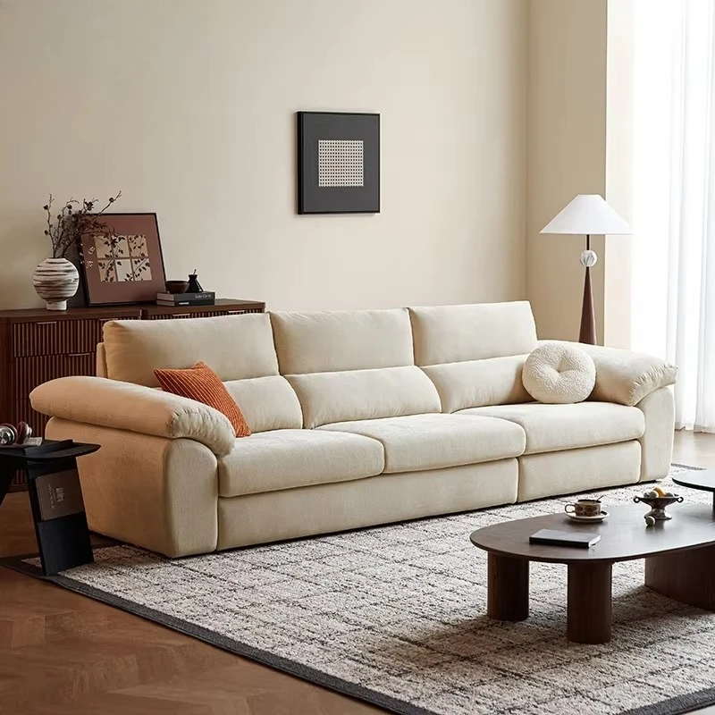White Color Living Room Fabric Couch Modern Design Big Three Seater Sofa