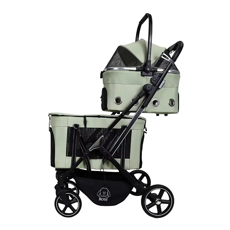 

STLFLuxury Double Steel Pet Stroller with 4 Detachable Wheels Foldable Dog and Cat Travel Cart for Outdoors Car Use