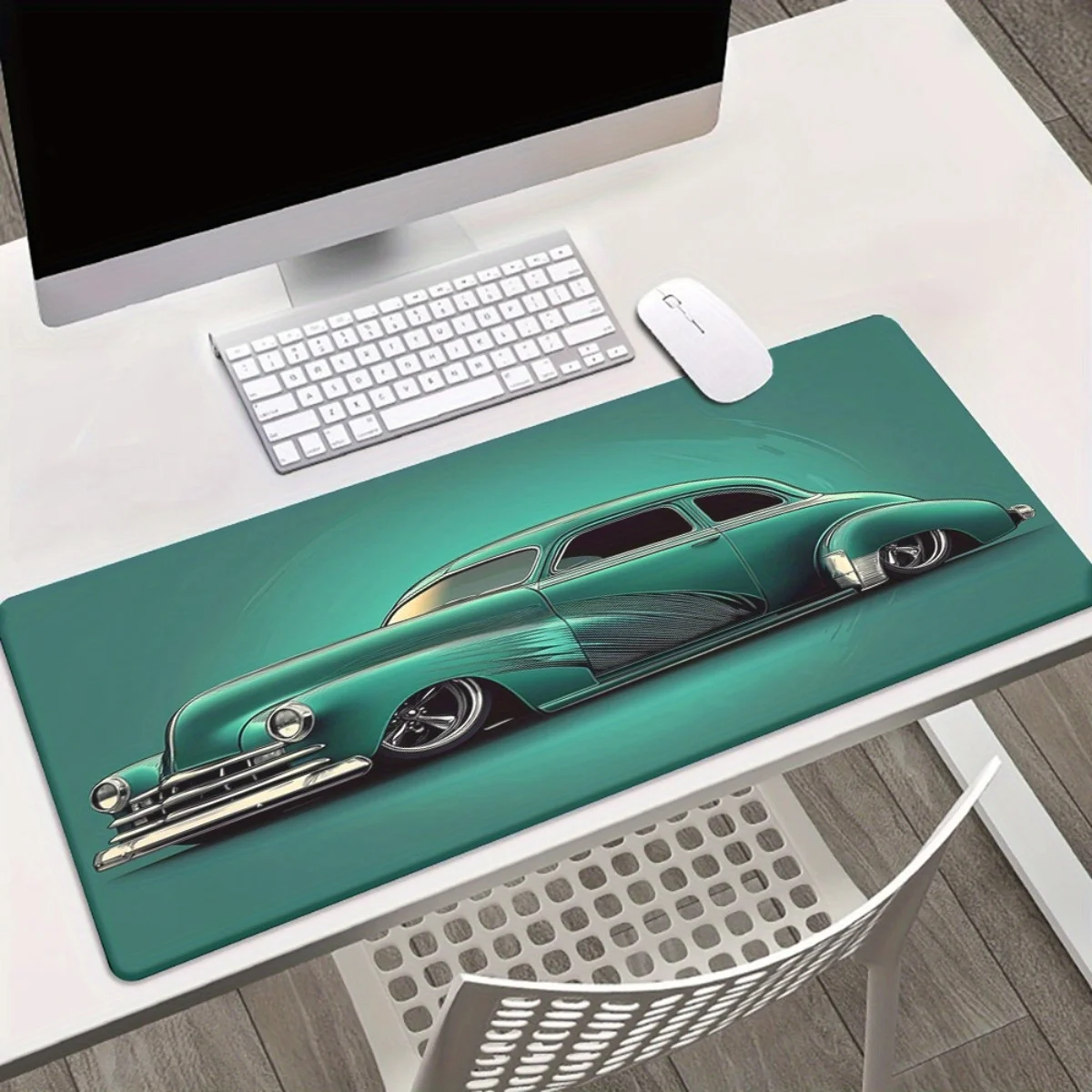 

Retro green car-patterned mouse pad, anti-slip rubber base, durable keyboard and computer accessories for gaming and office use