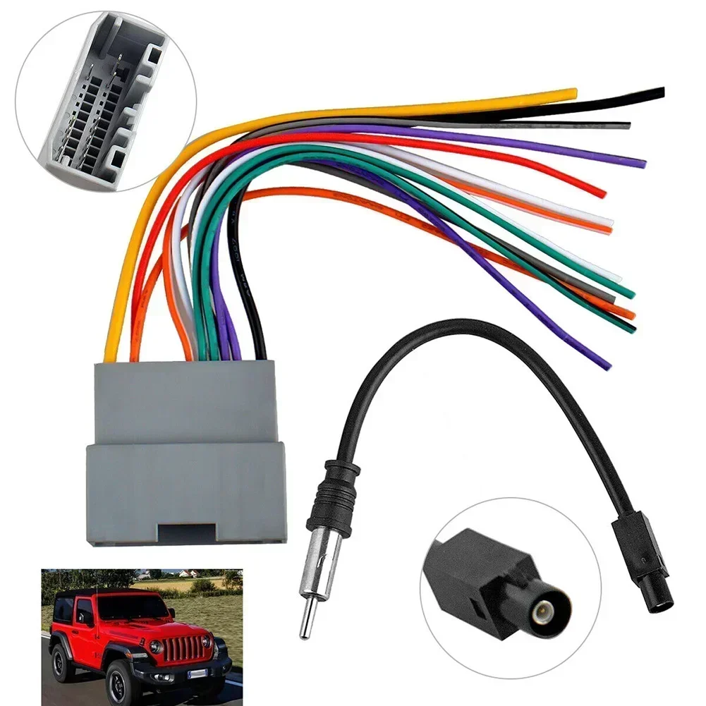 Cabo de fiação de fio de rádio de carro antena adaptador de chicote de fios de rádio estéreo cabo chicote de fios e antena para jeep para dodge
