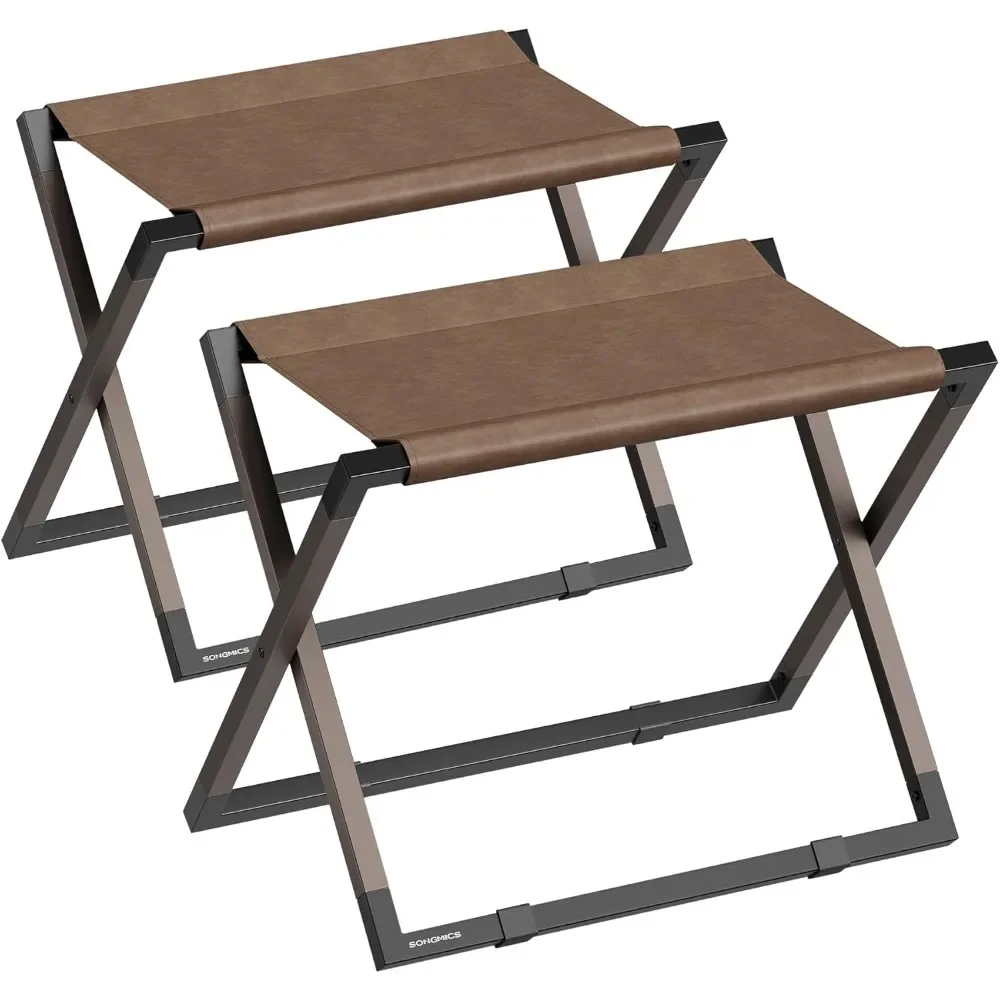 

Luggage Racks, Set of 2 Foldable Metal Suitcase Stands, Synthetic Leather, Easy to Assemble, for Guest Room, Hotel, Bedroom