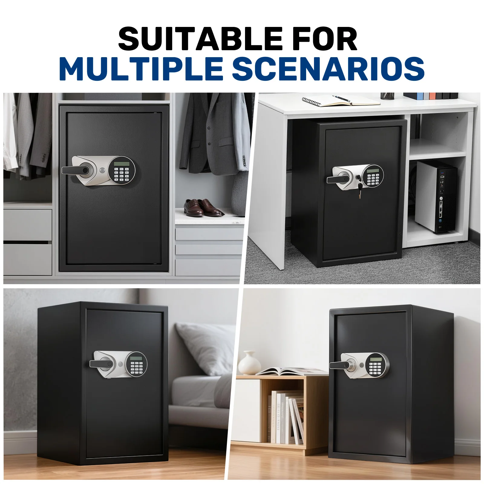 SF0606 H55 Fingerprint Safe Box Fingerprint Recognition Box With Keys, Keypad Lock, LCD Display, Dual Alarm System for Jewelry