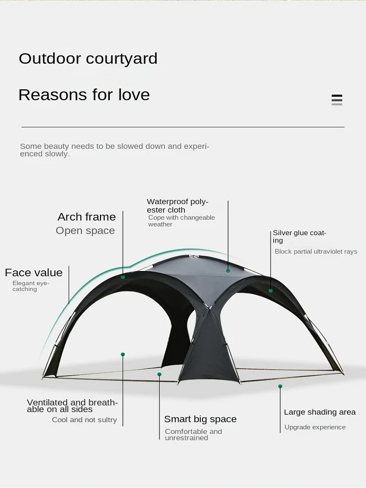 Tent outdoor dome canopy super-large thickened awning silver sunscreen outdoor camping equipment camping wind and rain protectio