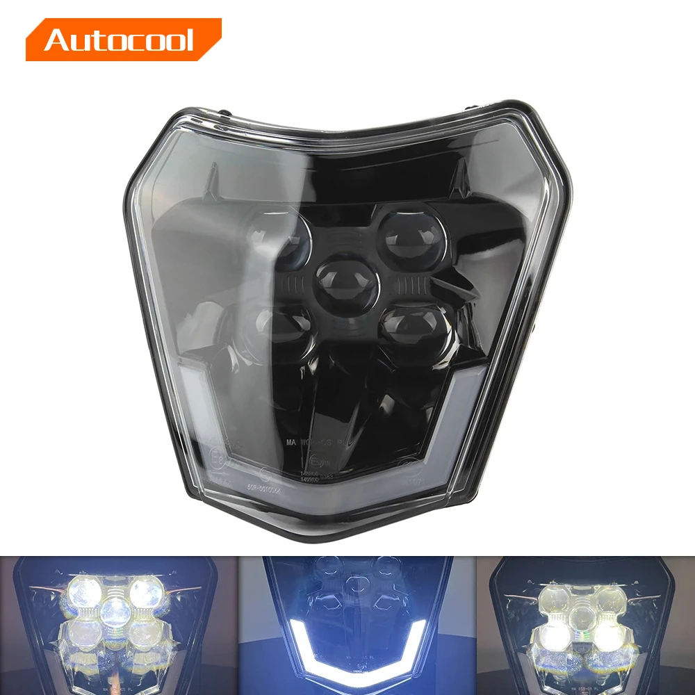 Powermotor For KTM LED Motorcycle Motocross Headlight Plate Fairing EXC 300XCW 250 350 Dirt Bike Moto Accesorios