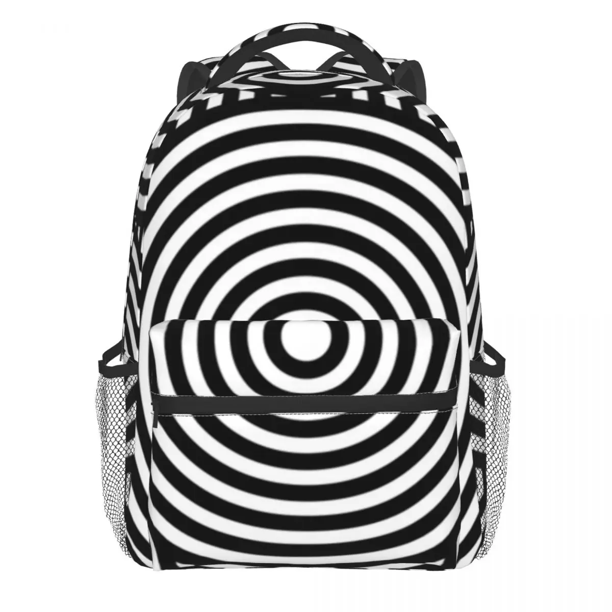 

Retro Mod Circles Backpack Black And White Novelty Backpacks Student Unisex Trekking Breathable School Bags Design Rucksack