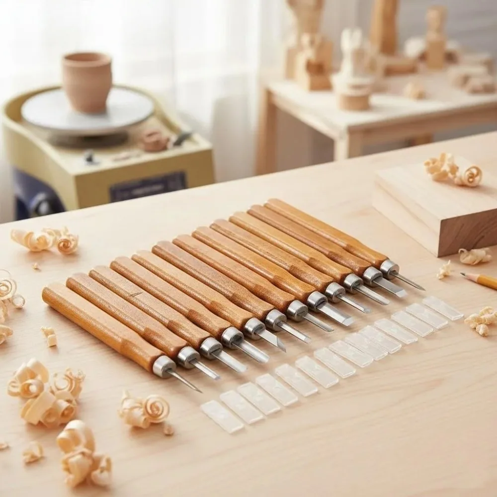12pcs Woodcarving Tools Set Chisel Knife Engraving Kit for Beginners DIY Woodworking Crafting Hand Tools