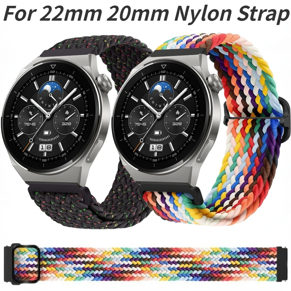 

22mm 20mm Watch Strap for Huawei Watch 4 Pro/GT 4 3 2 2e 46mm Nylon Bracelet for Samsung Galaxy Watch 7/6/5/4/3 Sport Watchband