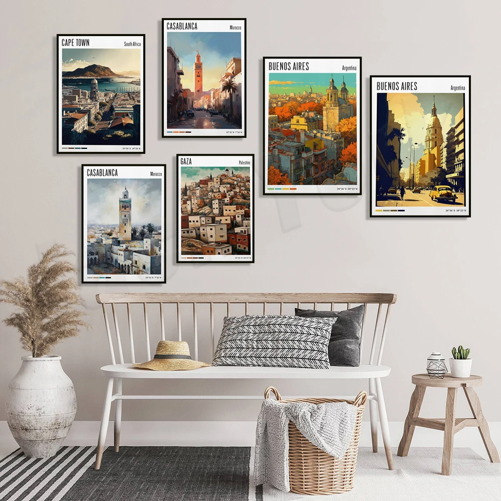 Gaza Palestine, Casablanca, Cape Town, Buenos Aires, Giza Pyramids, Dubai city poster printing, travel poster wall art