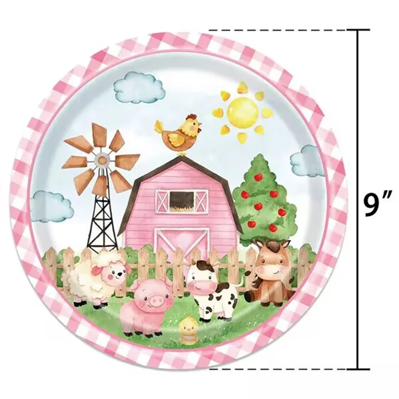 Neues Rosa Bauernhof-Tier Themen-Einweggeschirr, Pappbecher, Teller, Servietten, Tischdecken, Kindergeburtstags-Partyzubehör – Detail 4