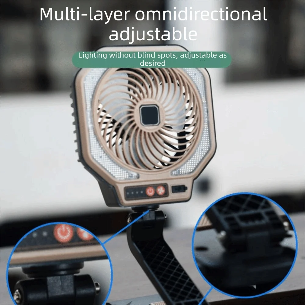 3-Speed Adjustable Camping Fan Foldable Design With Clamp Rechargeable Fan Lamp Usb Charging Multifunctional Fan