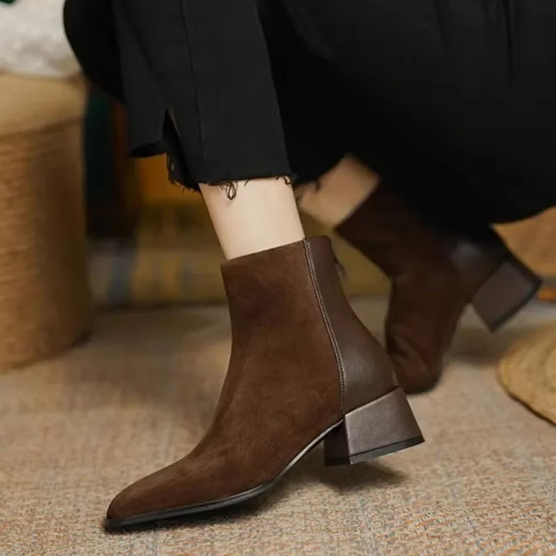 2023 Autumn Winter Women Boots Square Toe Chunky Heel Women Shoes Ankle Boots for Women Winter Platform Suede Shoes Zapatos