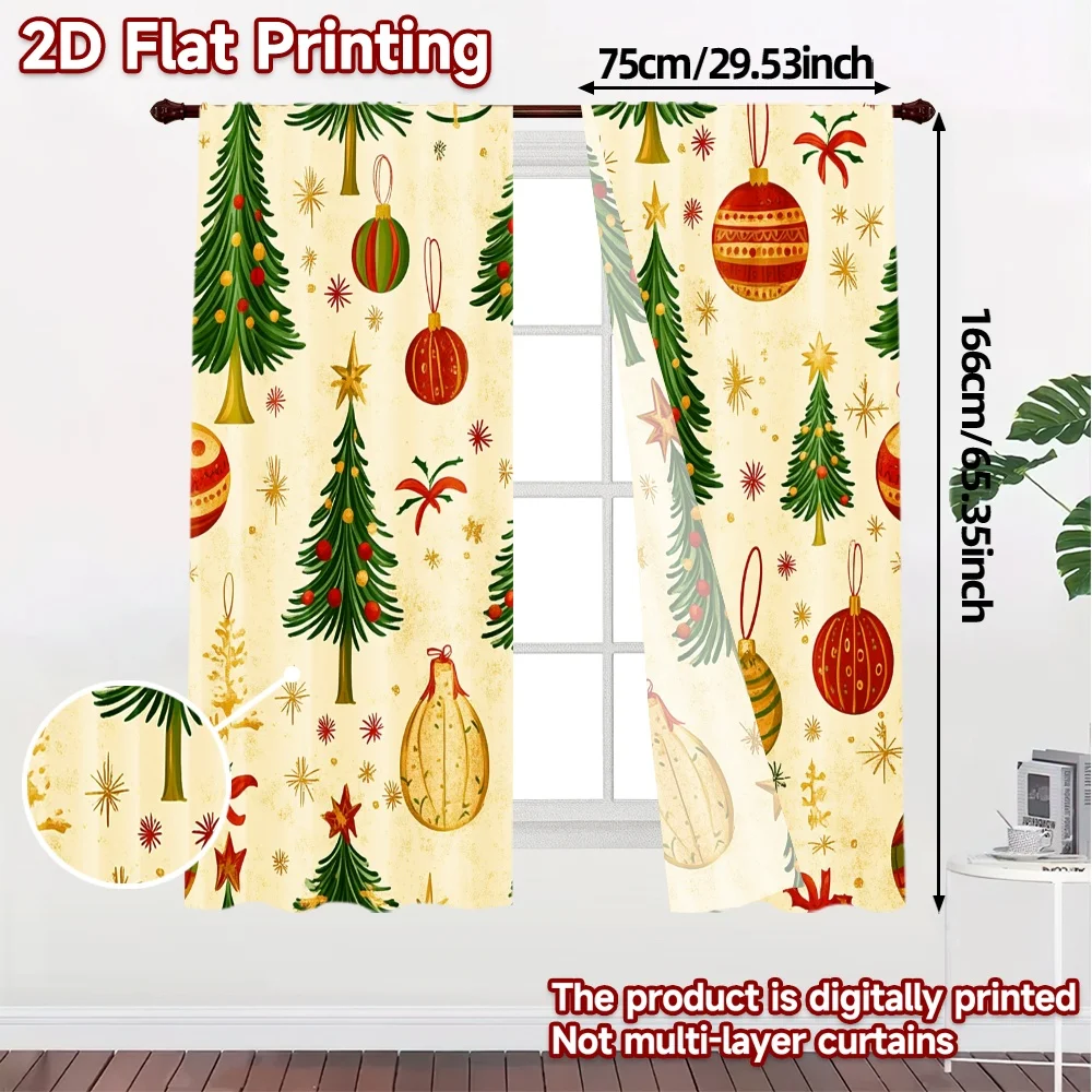 2pcs,Curtains Christmas Tree Baubles Festive (2) Contemporary Popular Curtains Durable 100% Polyester Fabric Curtains
