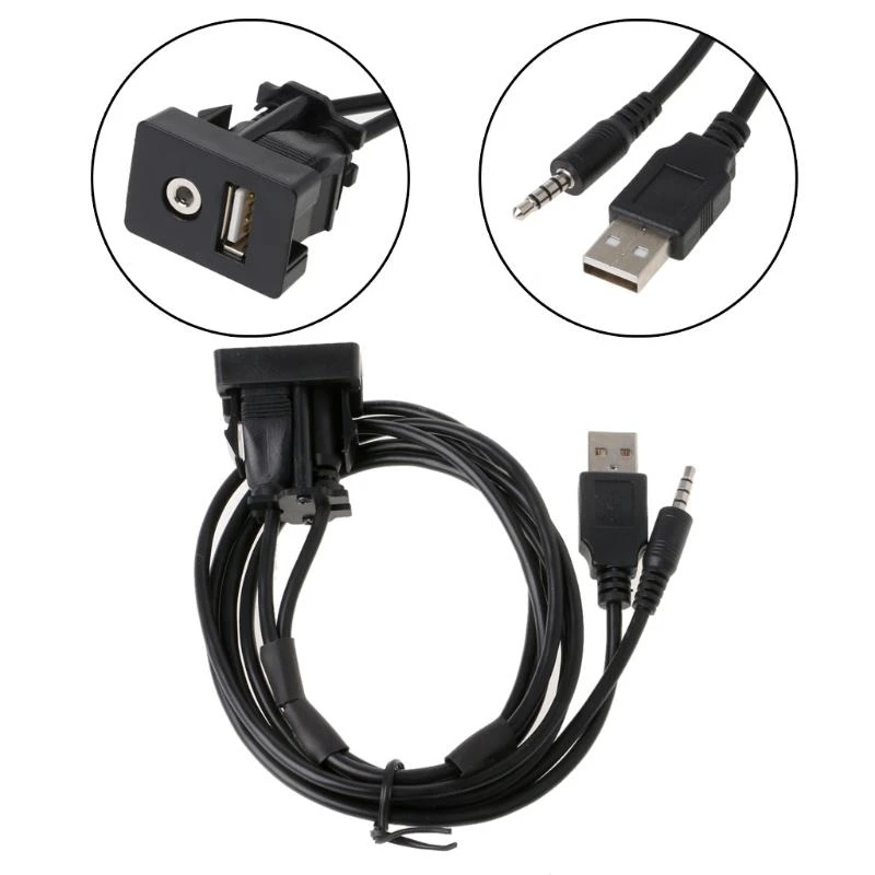 G8TE Auto Flush Mount AUX USB Port Panel Dual USB Extension Adapter Cable 100CM